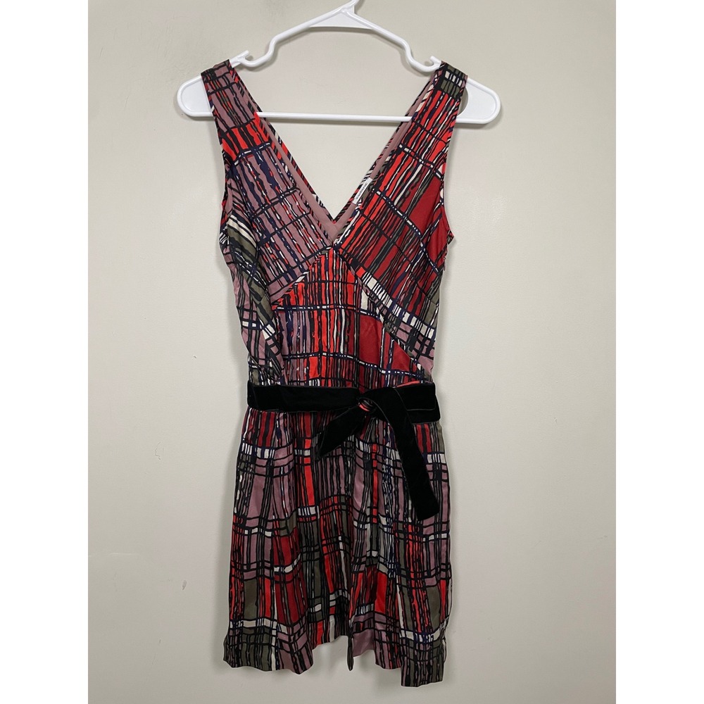 Cacharel Silk Geometric Velvet Belted Mini Dress Size 34 (US 0-2) Mod Classic